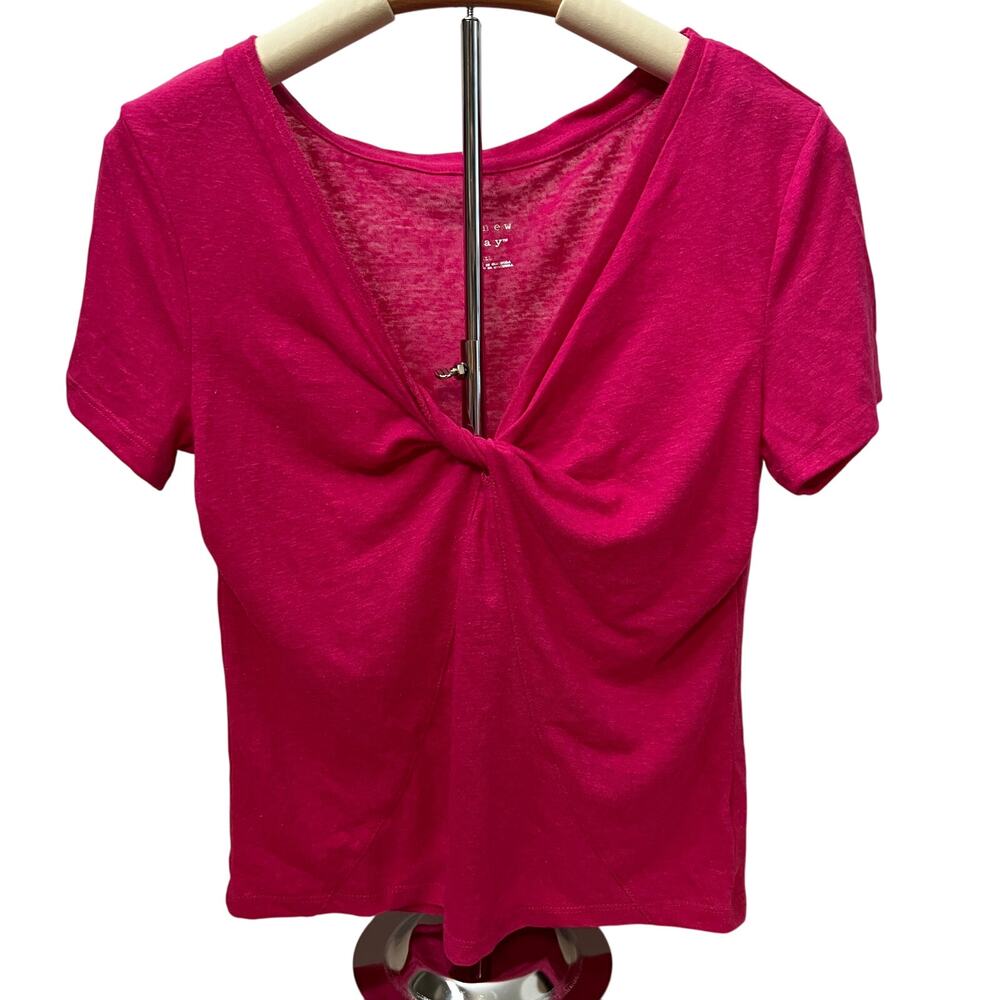 A New Day Women's Pink Short Sleeve Linen V-Neck T-Shirt - Size Medium - NWT